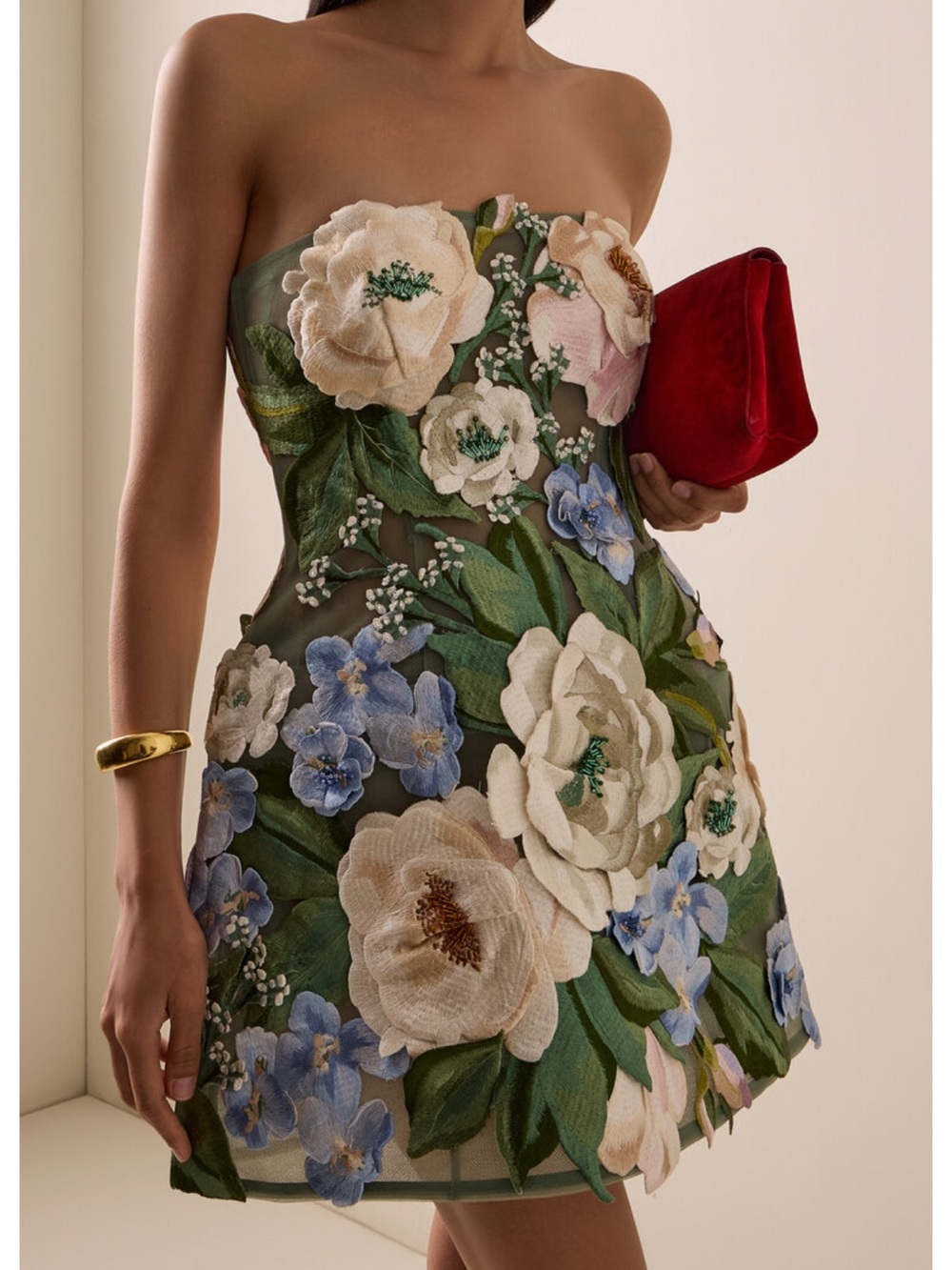 Leo Lin Roselle Hand-Embroidered Floral Mini Dress - Picture 2 of 5